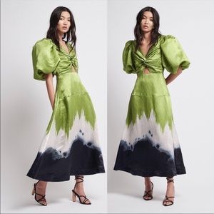 Aje Puff Sleeved Dress Statement knot front Arcadian midi cutout